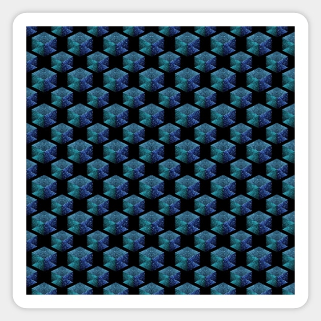 Aqua blue sparkles diamond geometric pattern on black Sticker by PLdesign